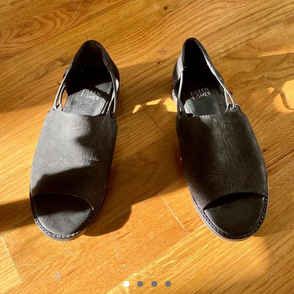 Eileen Fisher Spell Open-Toe Flat in Tumbled Nubuck - Picture 1 of 4